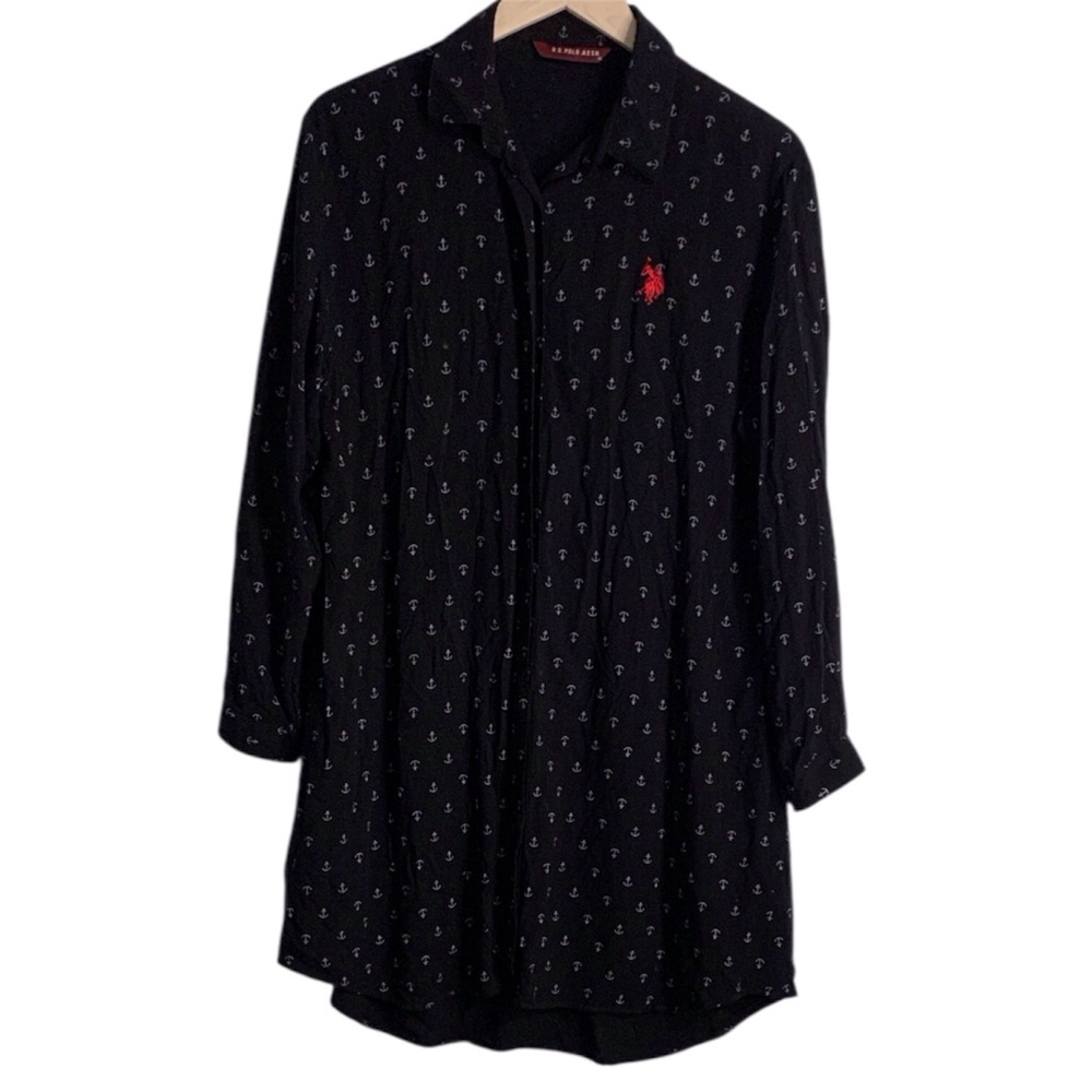 U.S. Polo Assn. Black Shirt with White Anchor Pattern